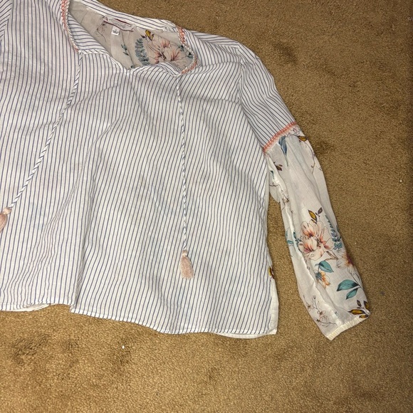 Johnny Was Workshop Effortless Puff Sleeve Peasant Blouse Tassel Scarf Mix Sz S - Picture 3 of 11